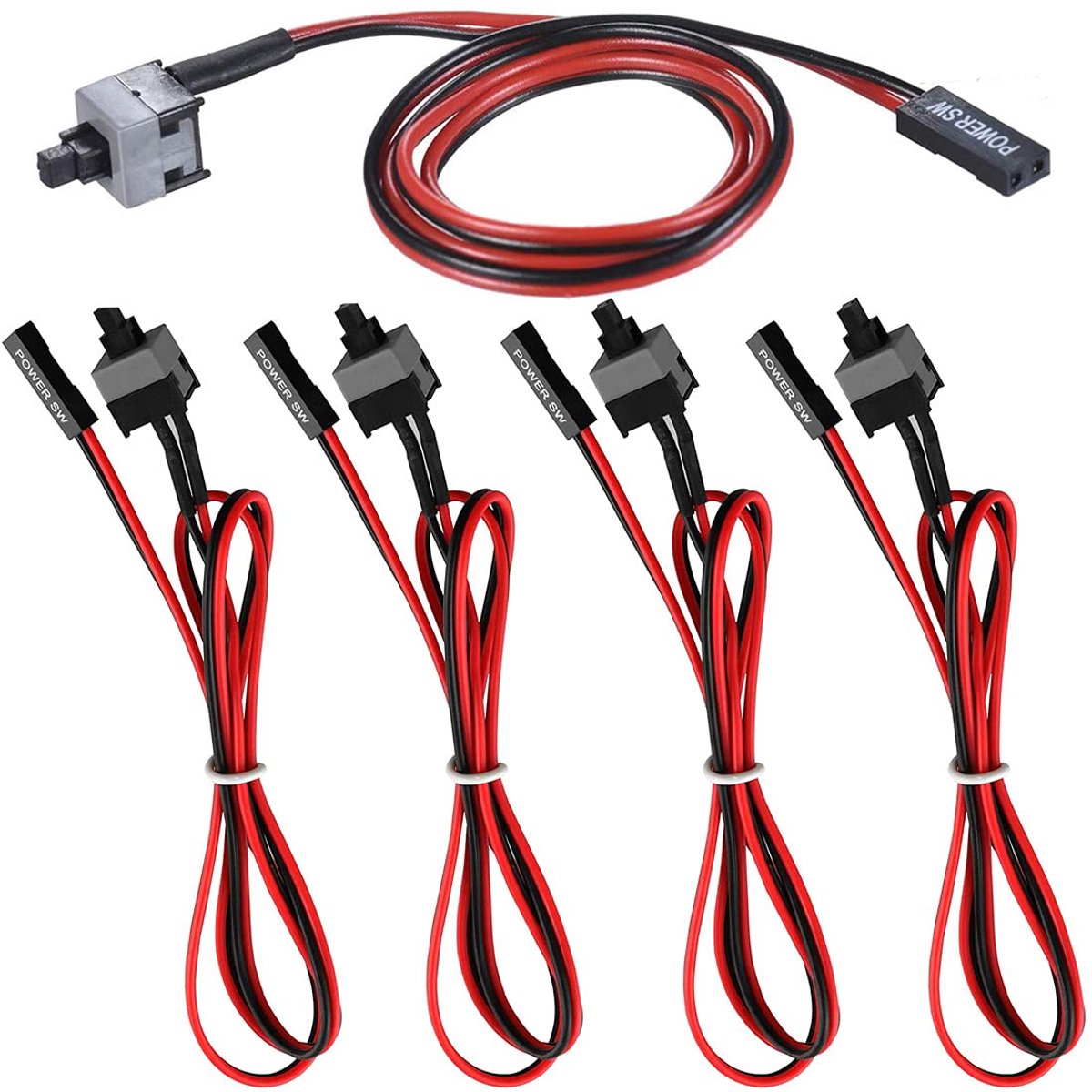 SnelShoppen - GUUZI 5pcs 2 Pin SW PC Desktop Voeding Kabel Aan/Uit Drukknop ATX Computer Schakel Cord 50CM - Perfect voor Moederbord en Herstart