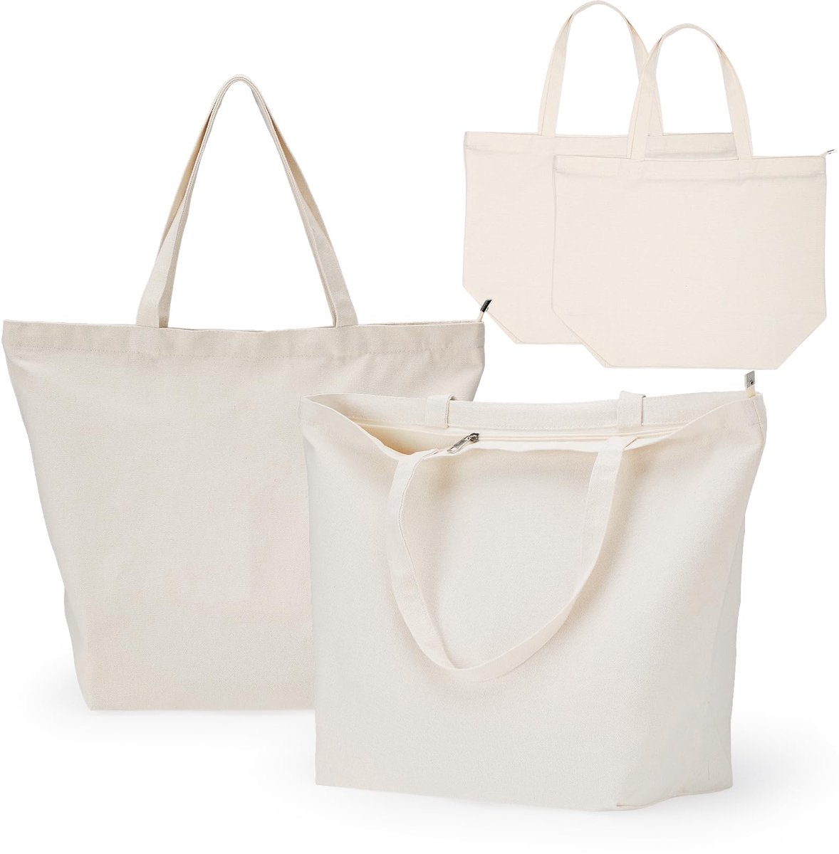 SnelShoppen - Einfa Stoffen Tas met Rits - 2 Stuks Beige Tote Bags Canvas XL 50x40x20cm - Beige Shopper Bag met Ritssluiting voor Schilderen, Draagtas