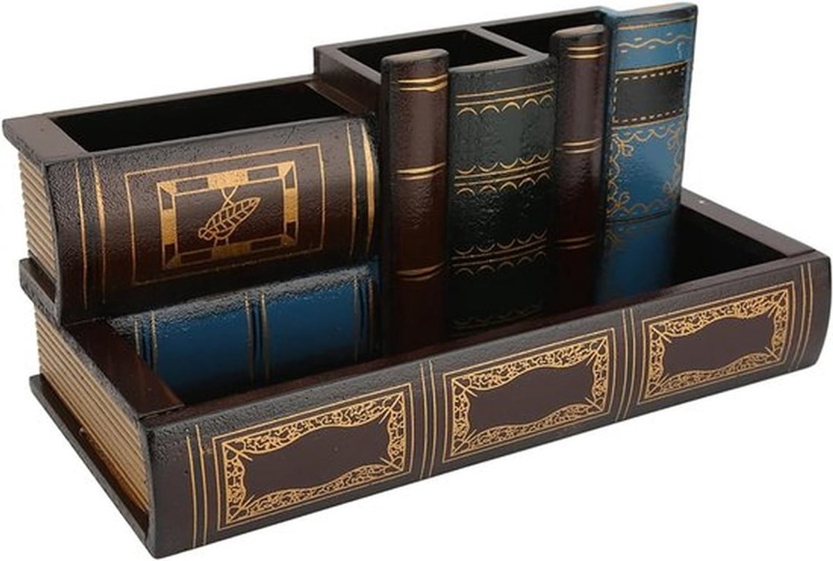 Vintage Houten Opbergdoos voor Kantoor - Pennenhouder, Sieraden Organizer en Make-up Doos met Slot - Retro Stijl Bureau-Opbergdoos
