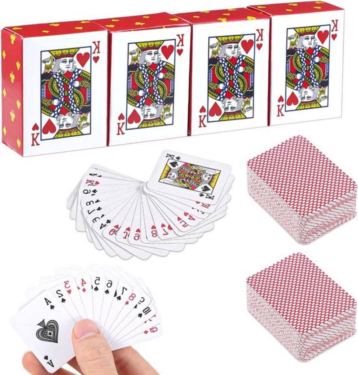 Set van 4 miniatuur speelkaarten voor bordspellen, draagbare pokerkaarten voor picknicks en uitstapjes, ideaal voor gezelschapsspellen