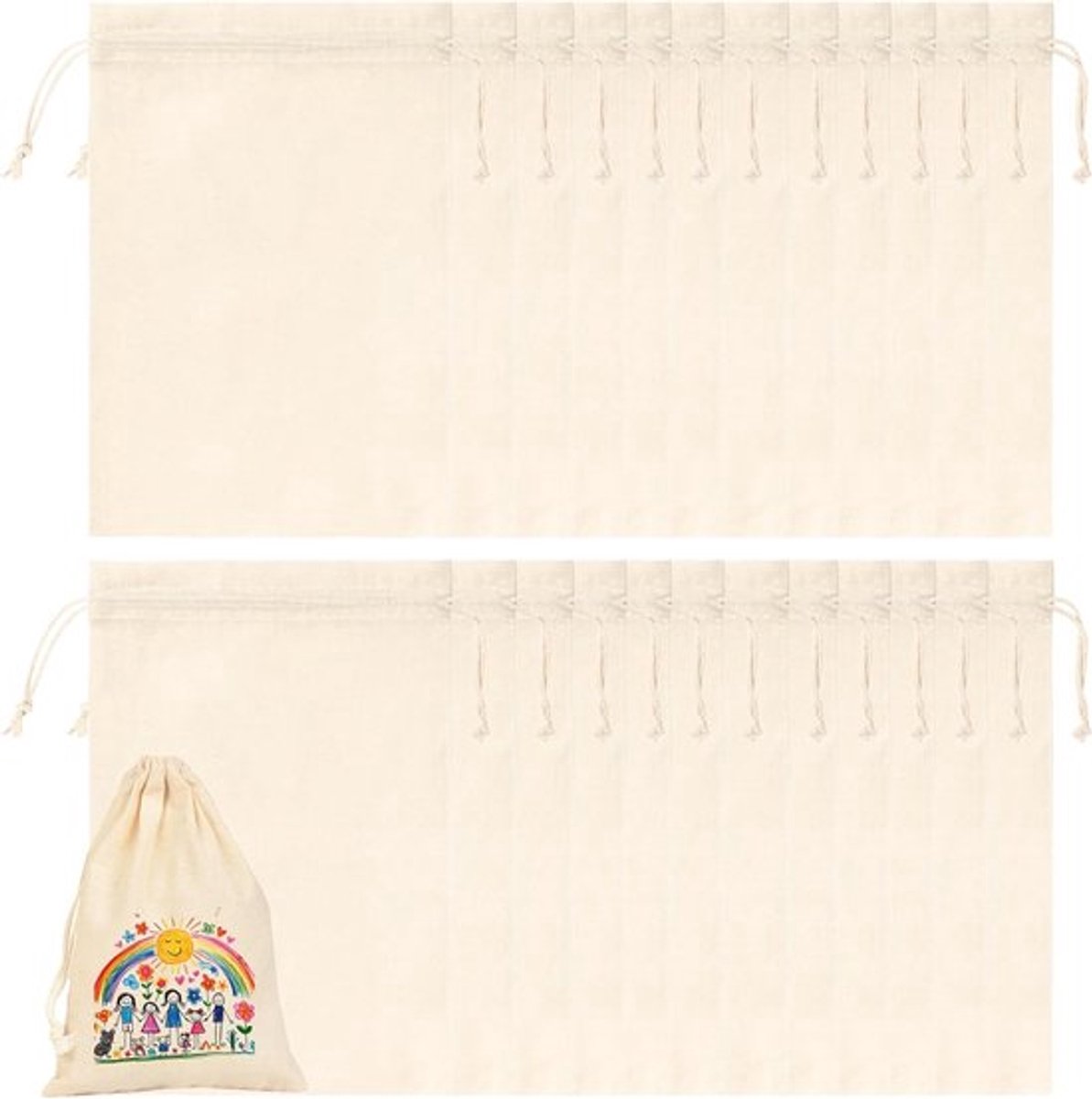Katoenen Tassen voor Schilderen, 10 x 15 cm, Trektouwtassen voor Vullen, Ideaal voor Kinderfeestjes, Bruiloften en Pasen