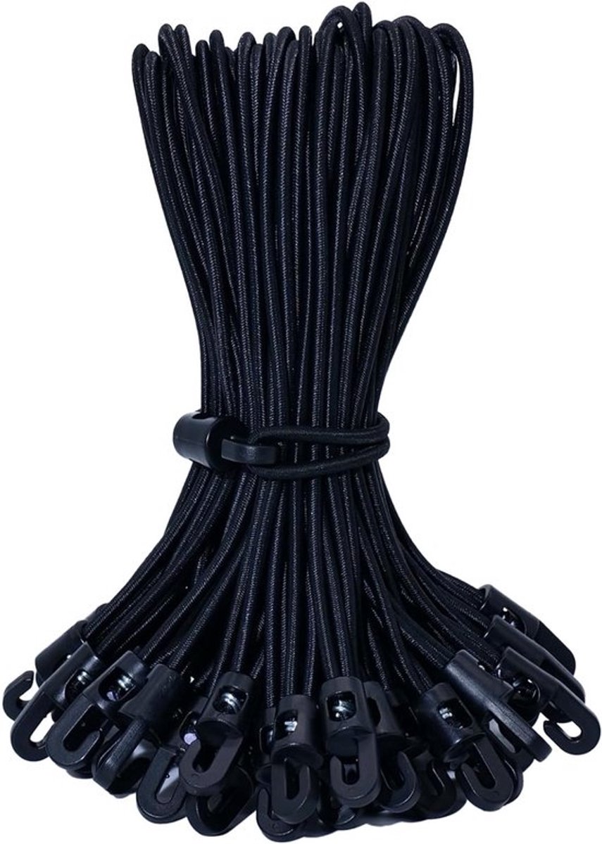25 Stuks Tension Rubber met Haken, 25 cm Expander, Multifunctionele Spanner voor Zeilen, Posters en Tentdoeken, Zwart