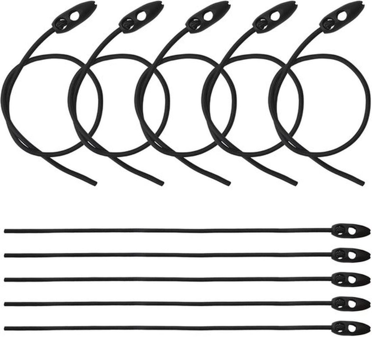 Bagagespanners 50 cm - 10 stuks - Instelbare lengte - Zwart - Latex/Nylon - Voor fietsen/motorfietsen/camping - Spanband