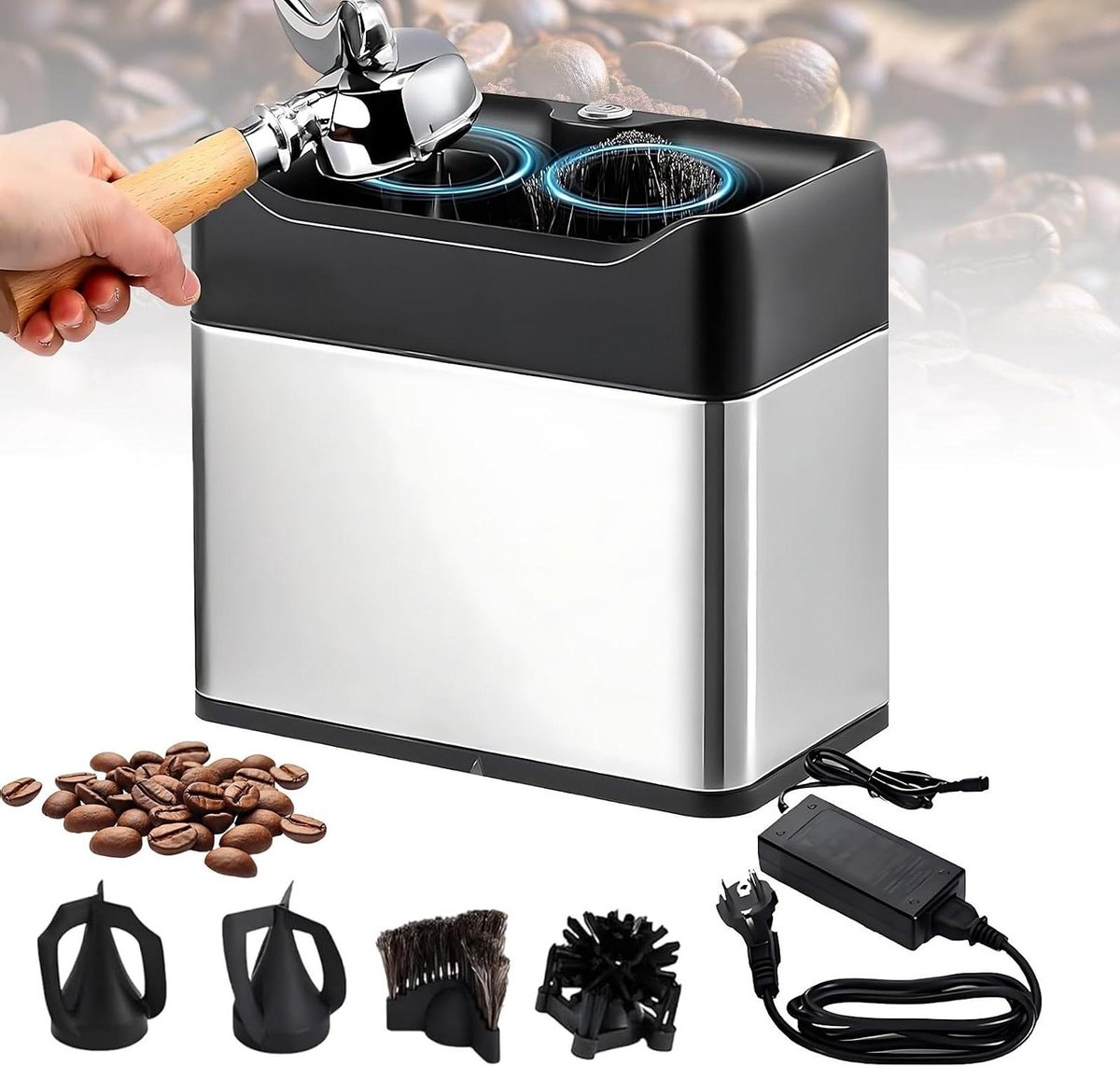 Espresso Pistonhouderreiniger - Reinigingsmachine Koffiebar - Koffiezetapparatuur Onderhouden - Automatische Reiniging - 51 mm & 58 mm - Zilver