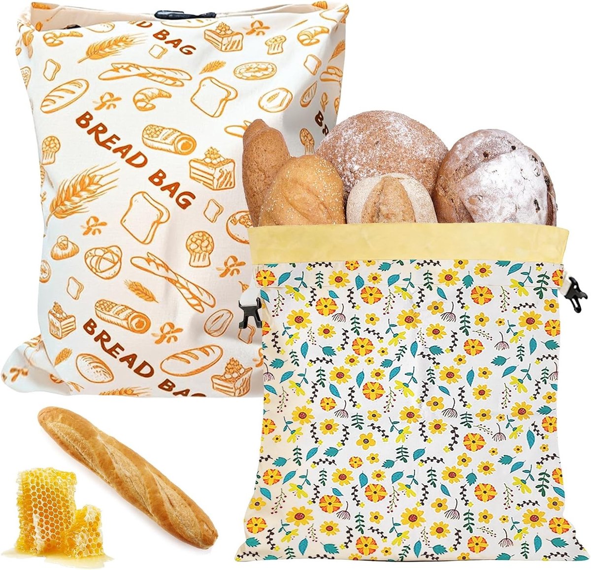 Herbruikbare Bijenwas Broodzakken - Natuurkleurig - 43 x 33 cm - Biologisch Afbreekbaar Materiaal - Voor Versheid van Brood en Levensmiddelen