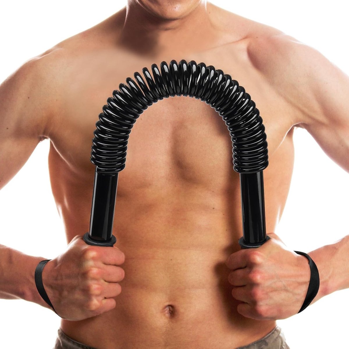 Armtrainer Trainingsapparatuur - Krachtstang - Spierversterking Bovenlichaam - Verstelbare Weerstandsniveaus - 50 kg - Zwart