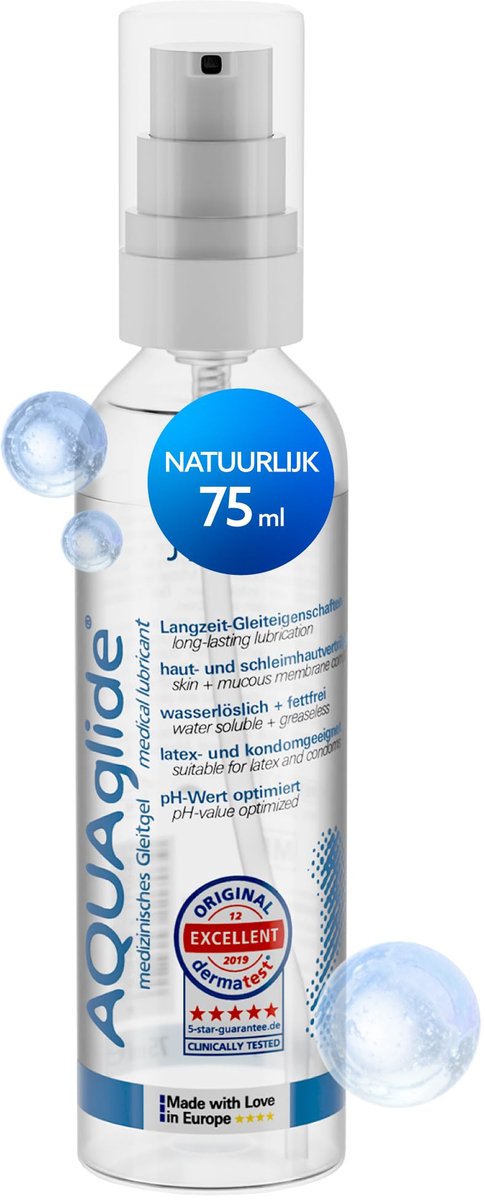 Joydivision AQUAglide Glijmiddel, 75 ml, natuurlijk, kristalhelder & veganistisch glijmiddel, pH-geoptimaliseerd en compatibel met latex condoom
