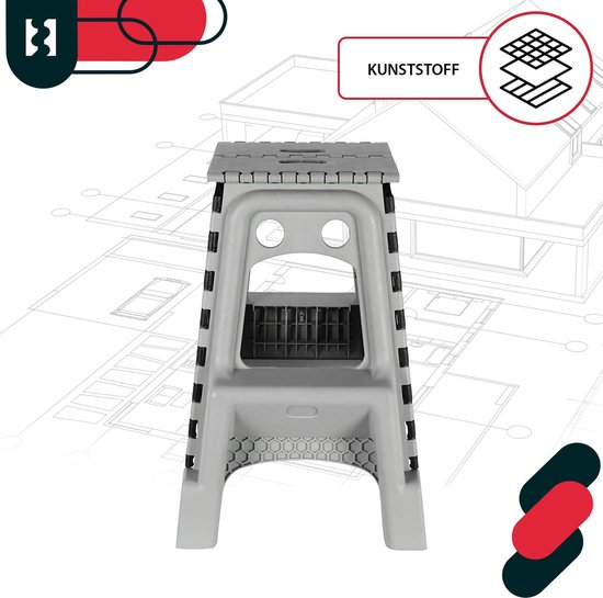 KOTARBAU® Opvouwbare Kruk - Opstapje Inklapbaar 55 cm - Opvouwbaar Opstapkrukje - Antislip en Stabiel - Draagbaar - Kunststof - Grijs en Zwart — afbeelding 5