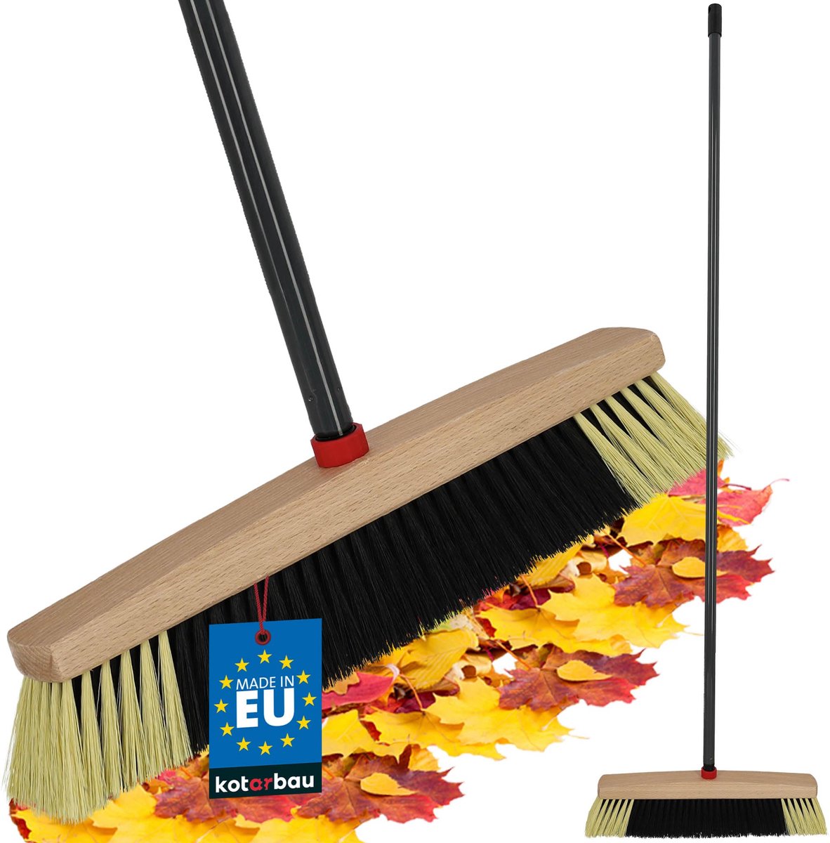 KOTARBAU® Straatbezem - Veegbezem - Tuinbezem - Buitenbezem 40 cm - met PET-borstelharen - Buitenbezem van Beukenhout - met Metaal Steel - voor Binnen en Buiten - Zwart en Beige