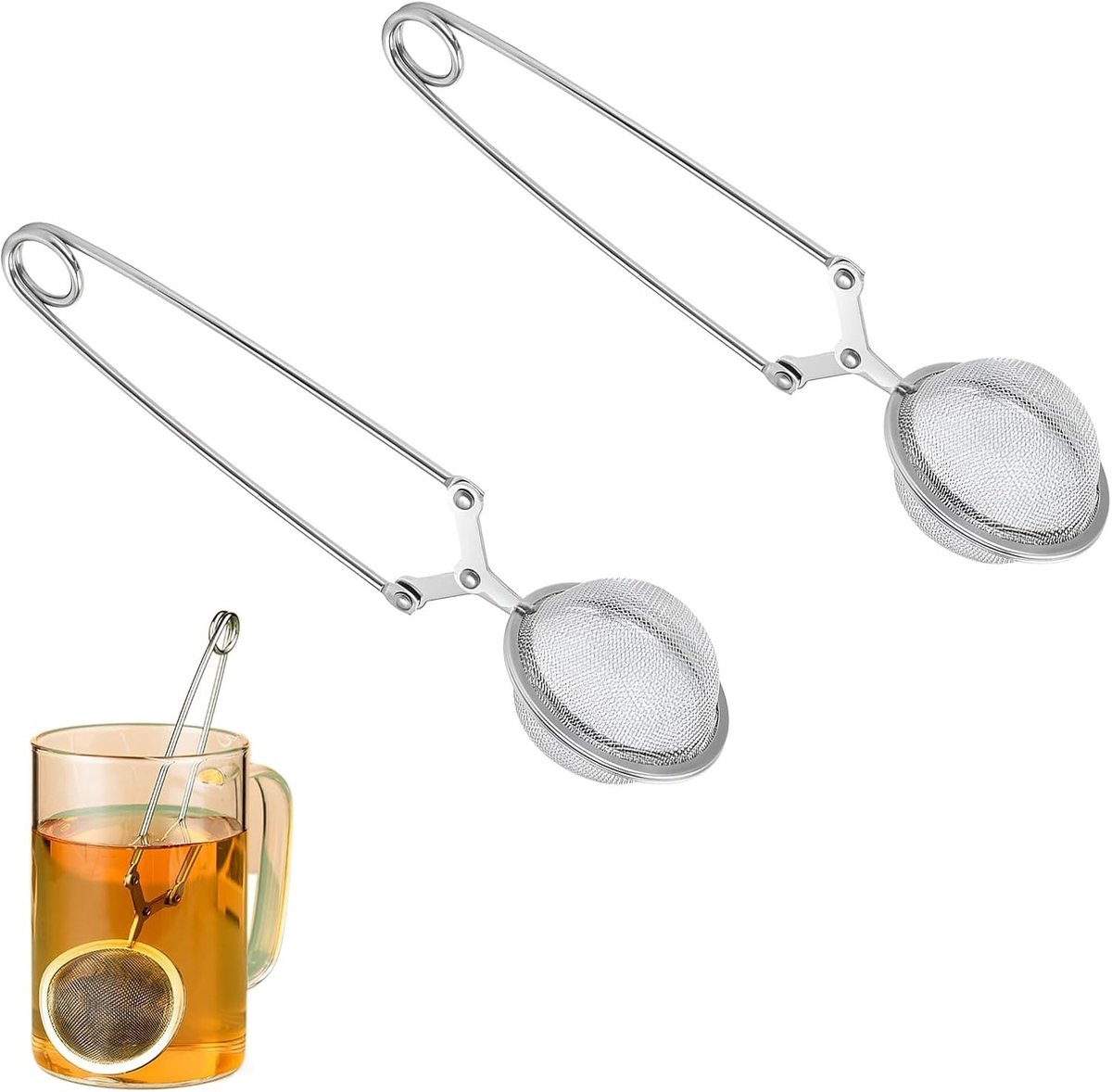 Stainless Steel Theefilter Set van 2 Stuks voor Loose Tea - Thee Infuser Bal en Theezeef voor Thuisgebruik, Ideaal voor Theeliefhebbers (4.5 x 16 cm)