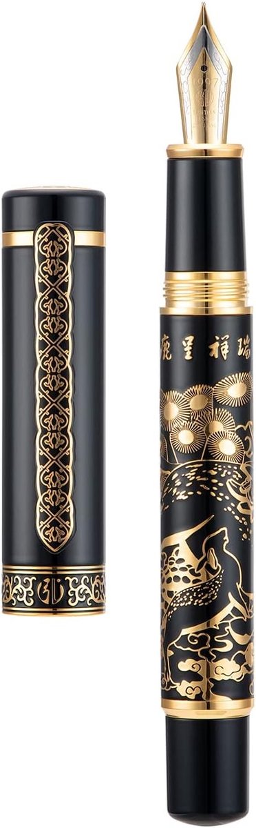 Chinese klassieke vulpen met iridium extra fijne gouden nib, soepel schrijfmechanisme, inktconverter en metalen penbox set