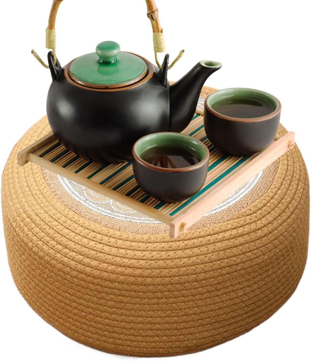 Outdoor Poef Kruk - Voetenbank Terras - Ontspannen Zitten - Ecologisch Rotan Vlechtwerk - 40 x 21.4 cm - Wit