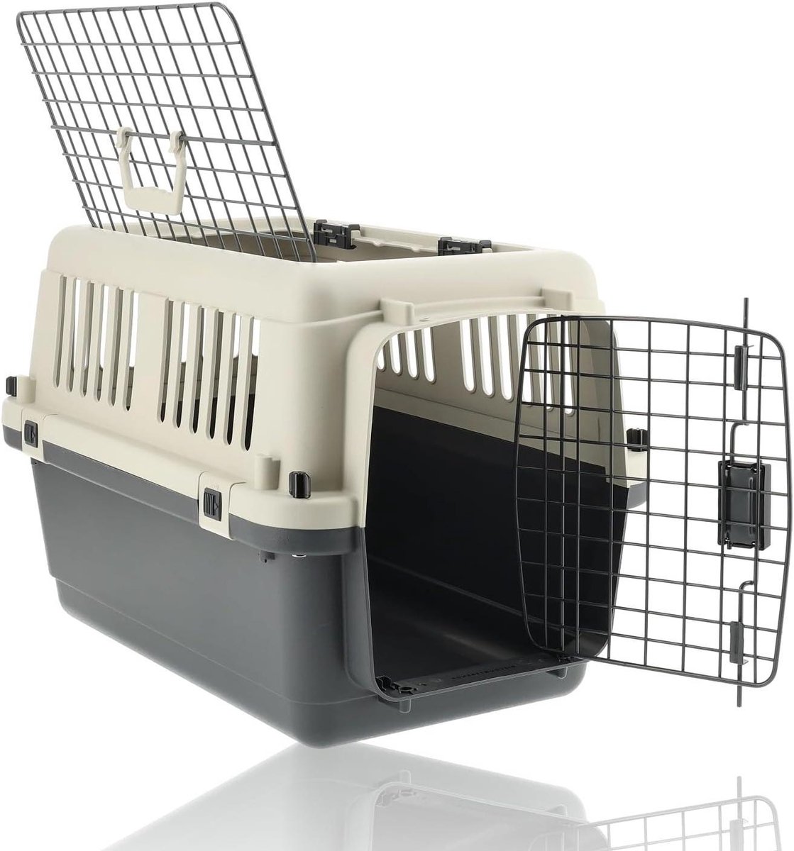 Kattenreismand Groot - Dierenvervoer Box - Veilig Vervoer - Afsluitbare Ventilatie - 61x41x40 cm - Grijs Wit
