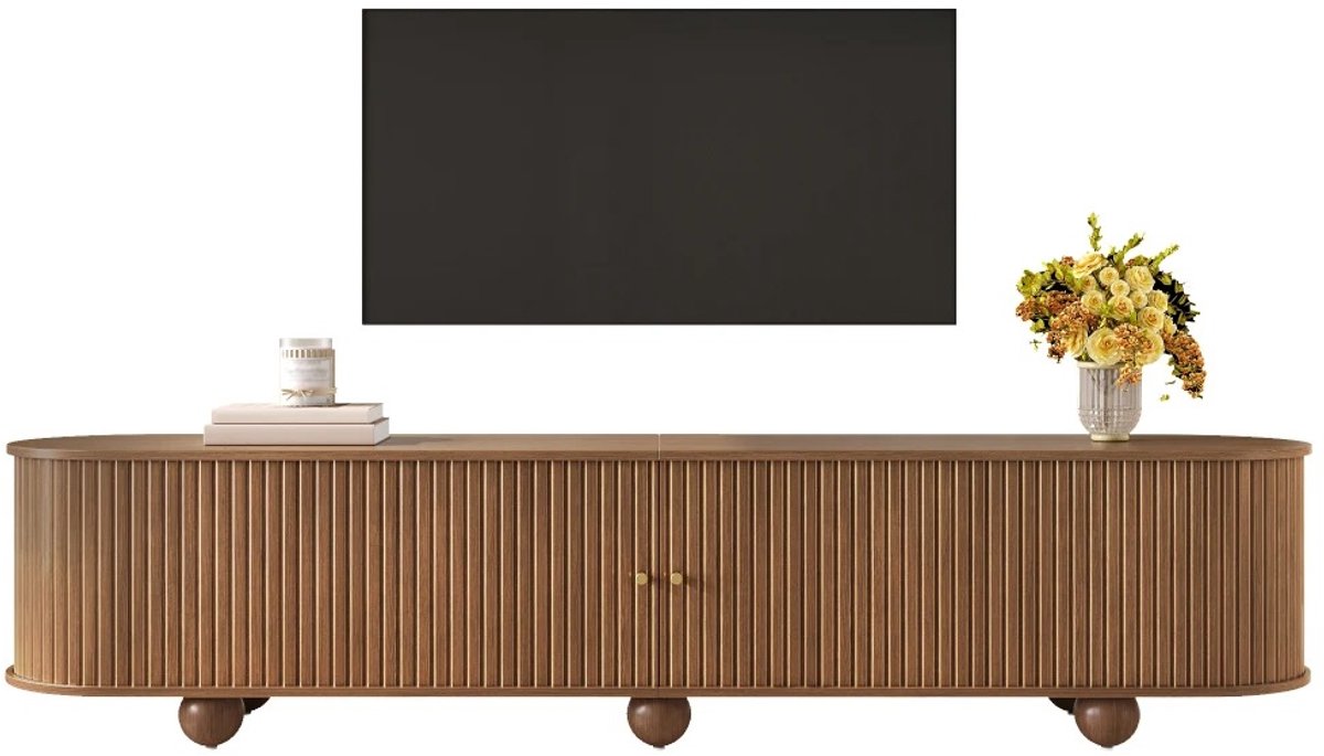 Emvae TV meubel - TV kast - Met Schuifdeuren - Artistiek front - 180 x 35 x 45 cm - Hout - Bruin