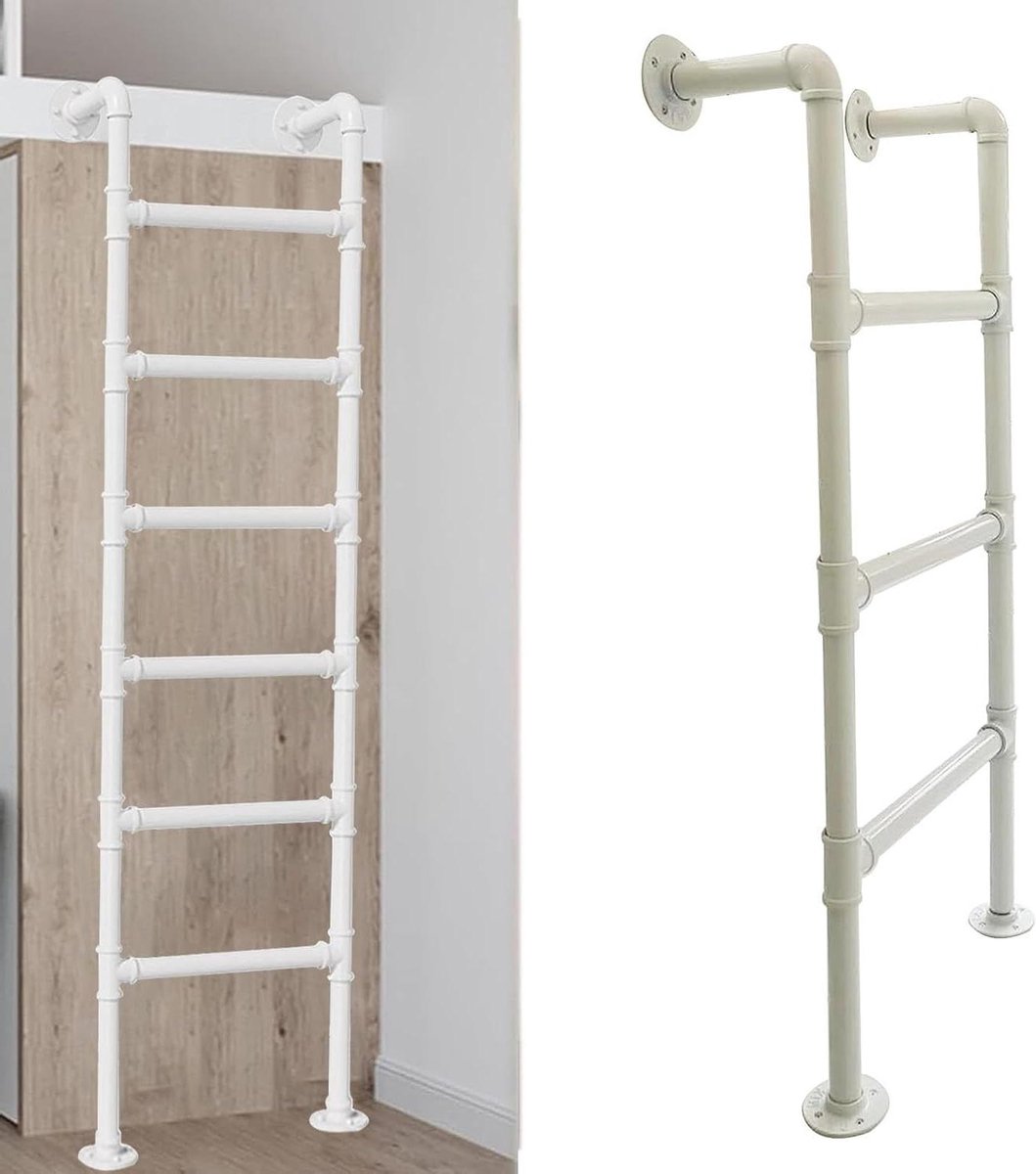 Smeedijzeren Ladder - Stapelbedladder Klimladder - Veilige Toegang Creëren - Versterkt Verdikt Metaal - 115 cm - Wit