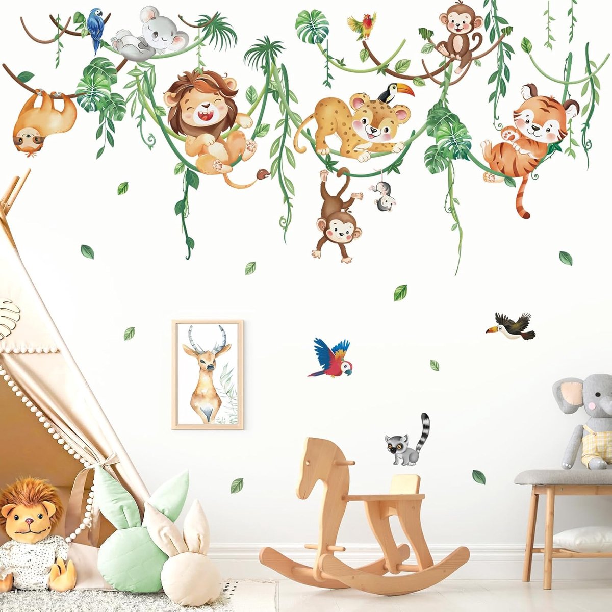 Jungle Dieren Klimmen Boom Muurstickers Leeuw Koala Tijger Aap Schil en Stok Wall Art Decals voor Baby Nursery Kids Slaapkamer Woonkamer
