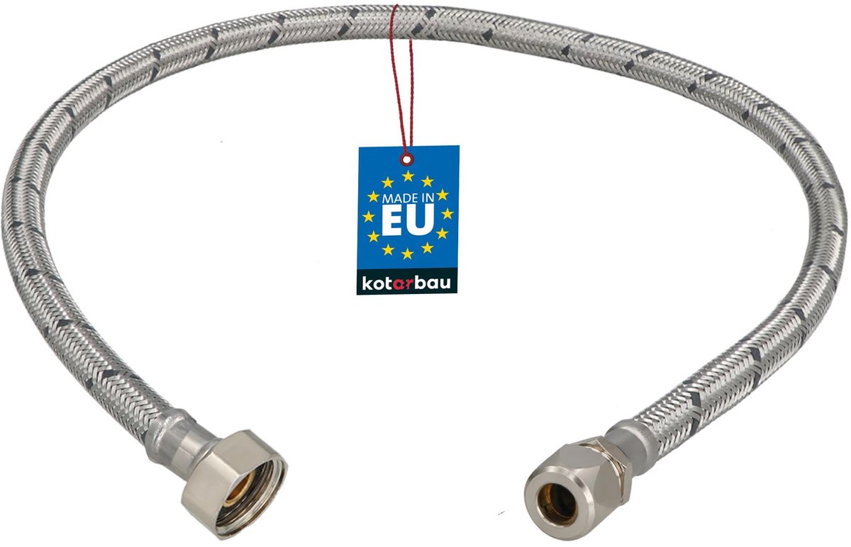 KOTARBAU® Flexibele Aansluitslang 1/2“x3/8“ - Aansluitslang Armatuur 70 cm - Flexibele Kraanslang - Wartelmoer x Knelkoppeling - Sanitaire Aansluitslang - Gevlochten Roestvrijstalen Aansluitslang - Zilver