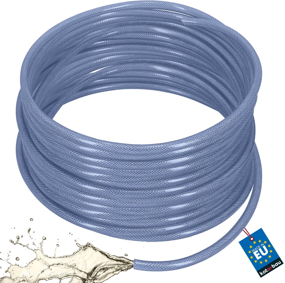 KOTARBAU® Persluchtslang ø 10 mm / 2,5 mm - Compressorslang - Luchtslang 50 m - PVC-slang met Weefselinleg - Waterslang - Transparant - Blauw