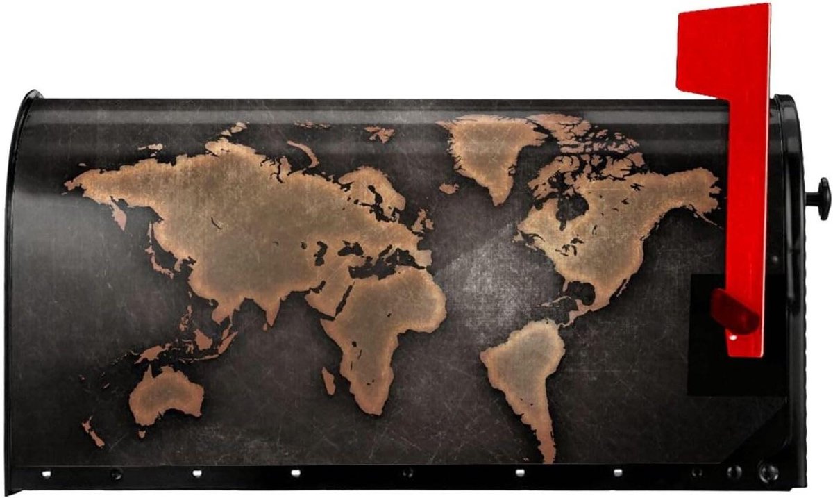 Brievenbushoes - Brievenbusdecoratie - Buiten Decoreren - Magnetisch Bevestigen - 51 x 48 cm - Roest Wereldkaart