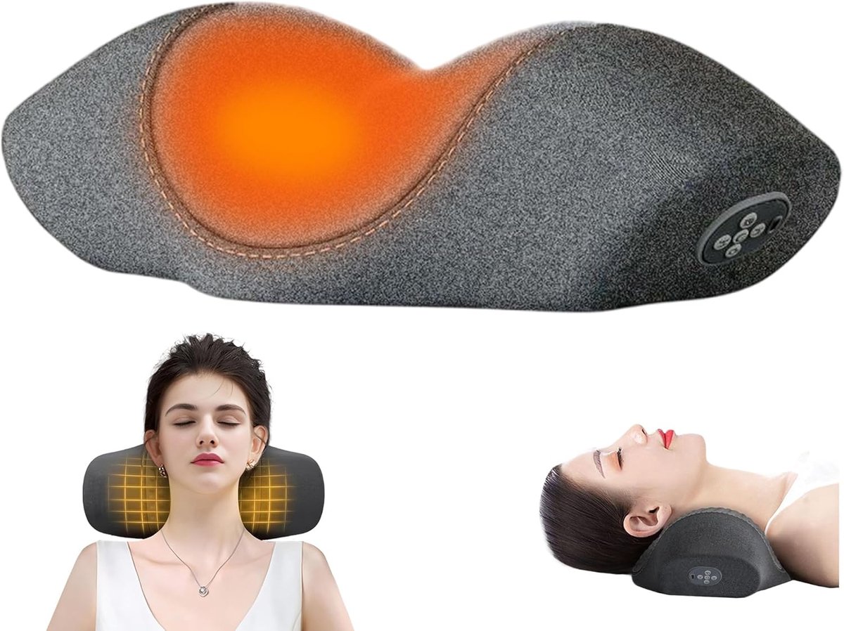 Oplaadbaar Nekmassagekussen met Warmte & Trilling - voor Nek- & Schouderpijn - voor Studie & Werk - 1 Stuk