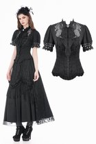 Dark in Love - Lolita with Pinstripe Texture, Guipure Lace and Detachable Cameo Bow Blouse - XS - Zwart