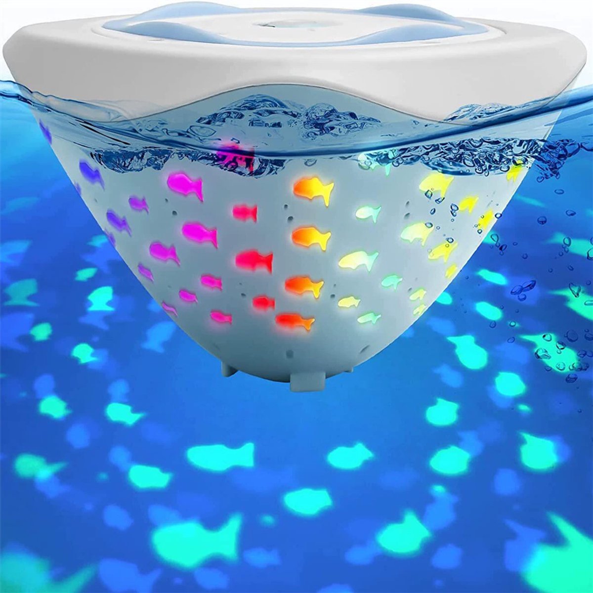 Kleurrijk badlicht voor kinderen, Waterdichte LED-projectielamp met vissenpatroon, Sfeerverlichting voor zwembadfeestjes , Werkt op batterijen, Badspeelgoed voor in bad
