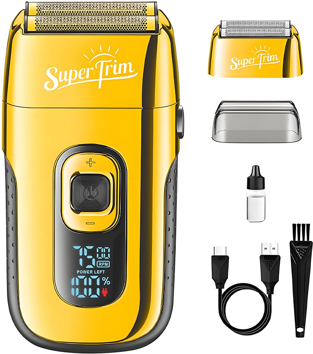 Elektrisch scheerapparaat – met opklapbare trimmer – Digitaal display – Batterijduur van 150 minuten – 1200 mAh – USB oplaadbaar – Zacht scheerapparaat – Trimt hoofdhaar, baard en verwijdert ongewenste haartjes – Zwart