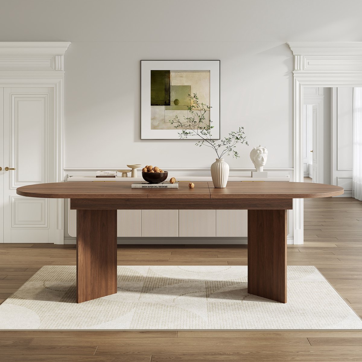 Welltin Eettafel - Keukentafel - Uitschuifbare eettafel - 160/200x90x75 cm - Geschikt voor 6-8 personen - minimalistische stijl - Stevig en duurzaam - Walnoothoutkleur
