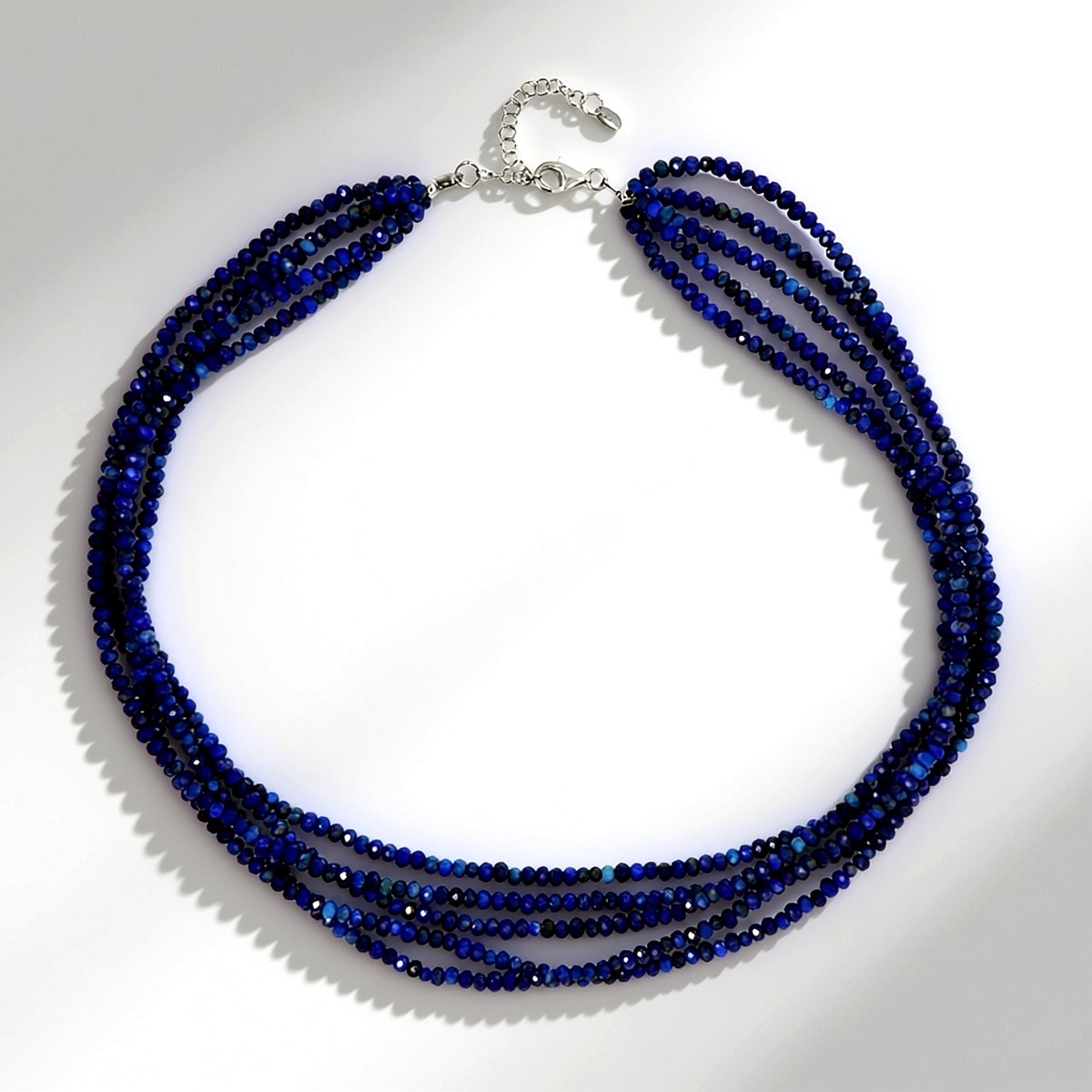 Cavill - Verstelbare Zilveren Ketting - 925 Sterling Zilver met 177,309 Ct Afghan Lapis Lazuli - Meerstrengig, Elegant Blauw Edelsteen Sieraad