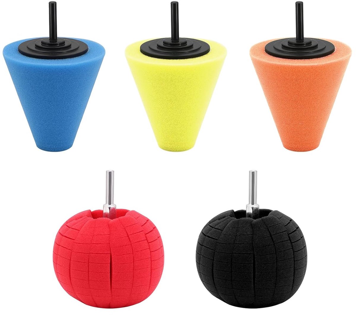 5-delige set polijstpads, polijstbal, polijstkegel, polijstschijf voor boormachine, auto-onderhoud, schuim, polijstbal, polijstopzetstuk met 6 mm schacht