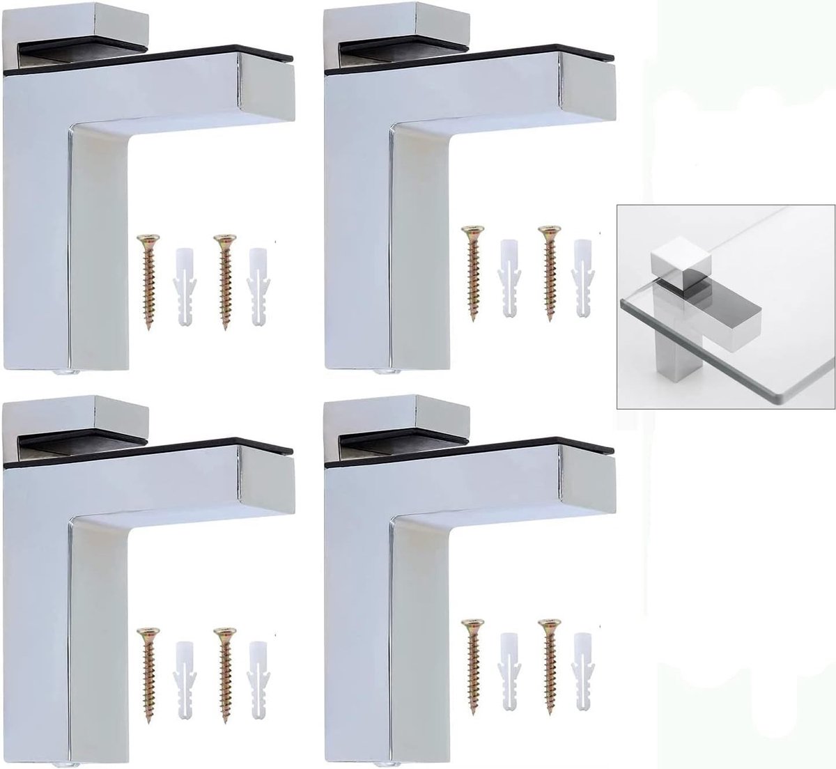 Verstelbare houten klem voor glazen planken, ideaal voor badkamer en douche, geschikt voor planken van 3-36mm dikte, stevige wandbevestiging en veelzijdig gebruik