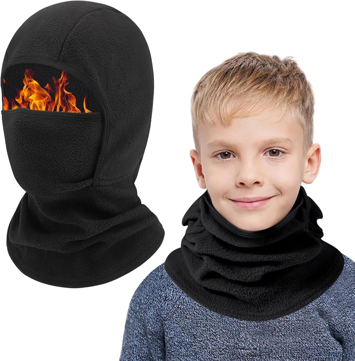 bivakmuts voor de winter, voor kinderen, 4 tot 13 jaar, multifunctioneel, winddicht, skimuts, fietsmuts met nekwarmer, muts voor jongens en meisjes, wintersport in de open lucht