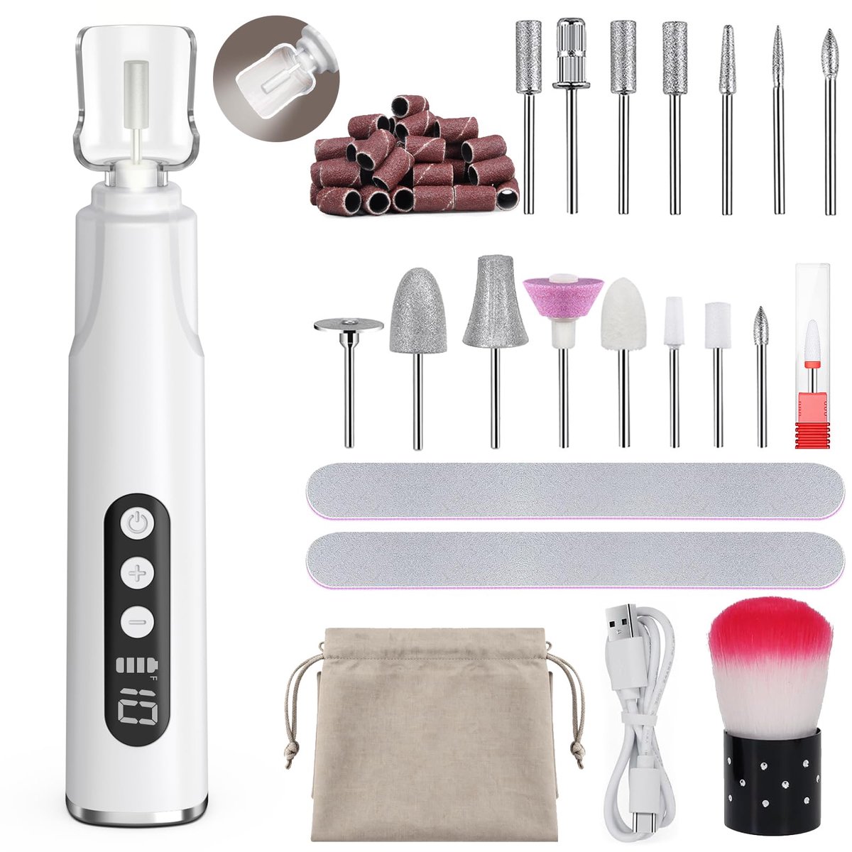 SnelShoppen - Draadloze elektrische nagelfrees voor gelnagels met licht, 10 snelheden, draagbare manicure en pedicureset voor handen en voeten, type C