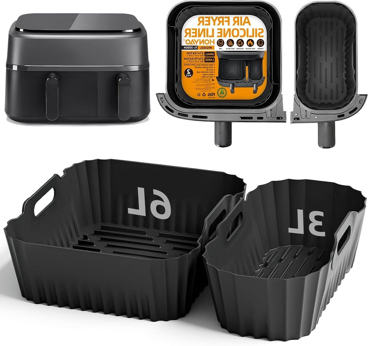 Siliconen Bakvorm - Airfryer Accessoires - Luchtfriteuse Schoonhouden - Herbruikbaar Voedselveilig - 2 Stuks - Grijs