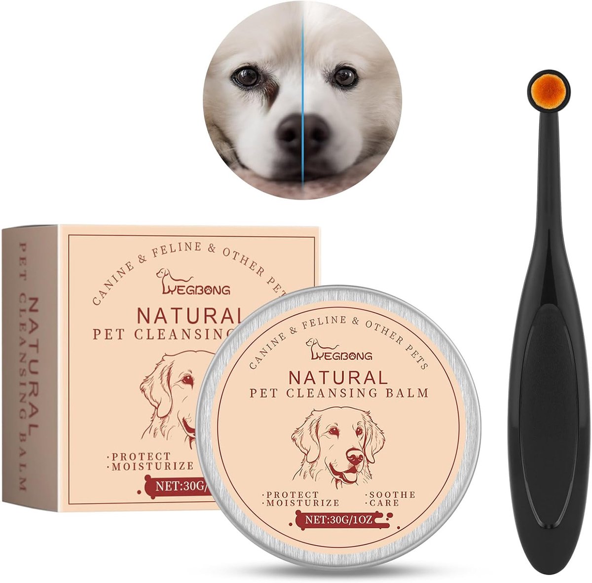 SnelShoppen - Aomig Huisdier Oogzalf Starter Kit voor Verwijderen van Huiloogvlekken, Oogverzorging Balsem met Borstel, 30G voor Katten en Honden