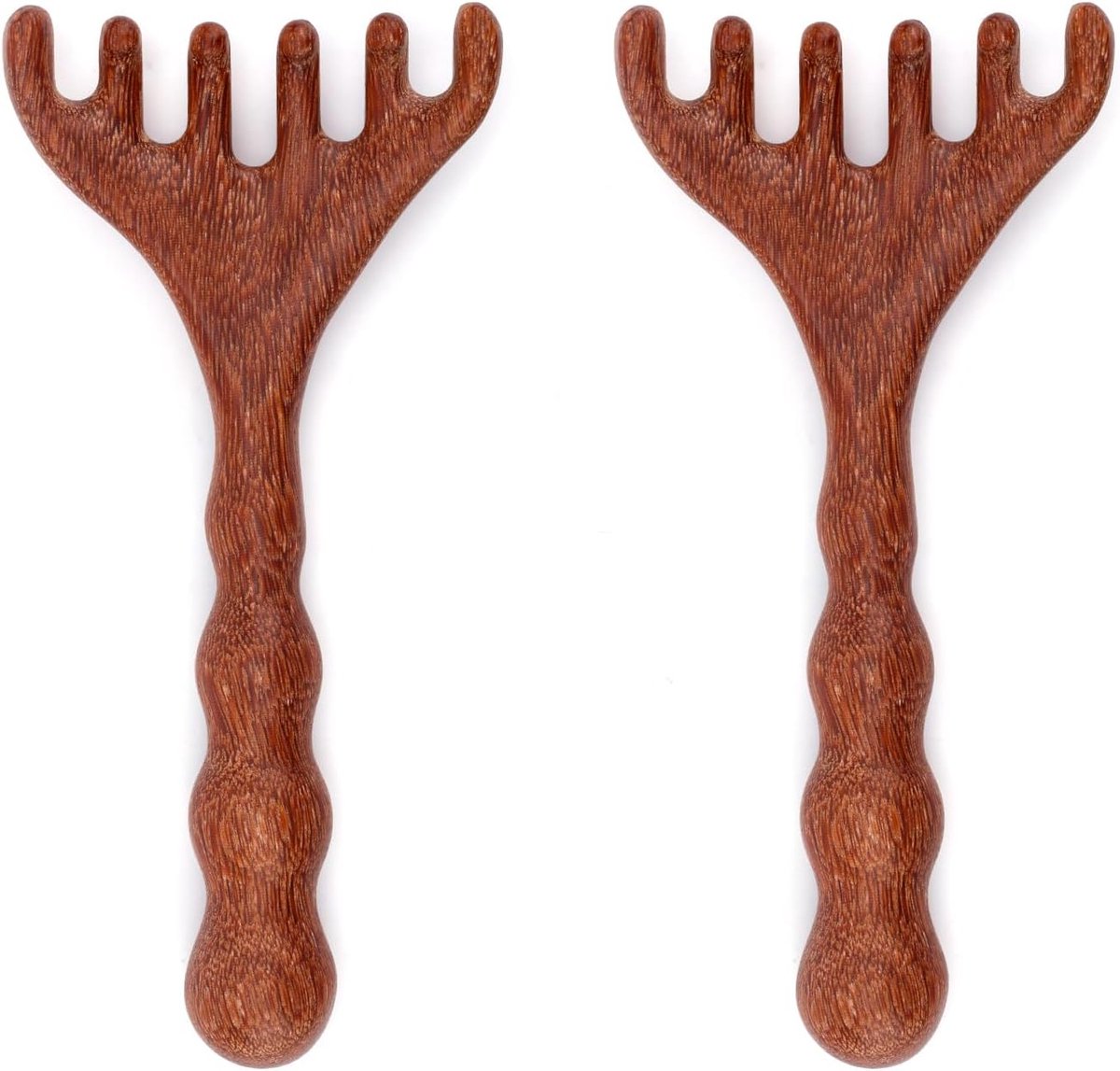 SnelShoppen - 2 Stuks Houten Hoofdhuidmassager met Lange Steel voor Diepe Ontspanning, Ergonomisch Ontwerp, Bruin, 14,4x6,8cm, Therapie voor Haargroei