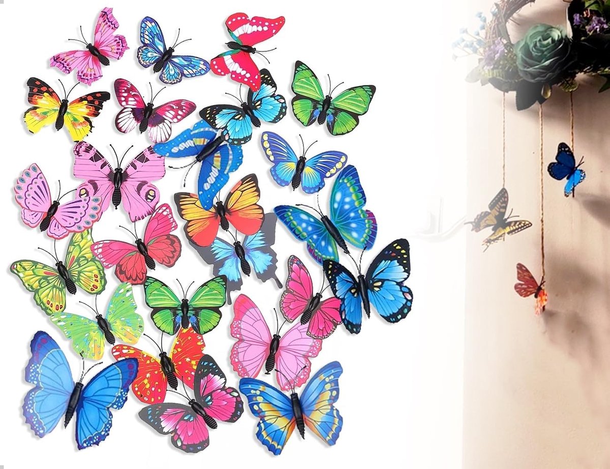 Vlinderdecoratie 25 Stuks - PVC 3D Vliegende Vlinders - Kleurrijke Wanddecoratie - Perfect voor Kinderkamer - ShopVlot