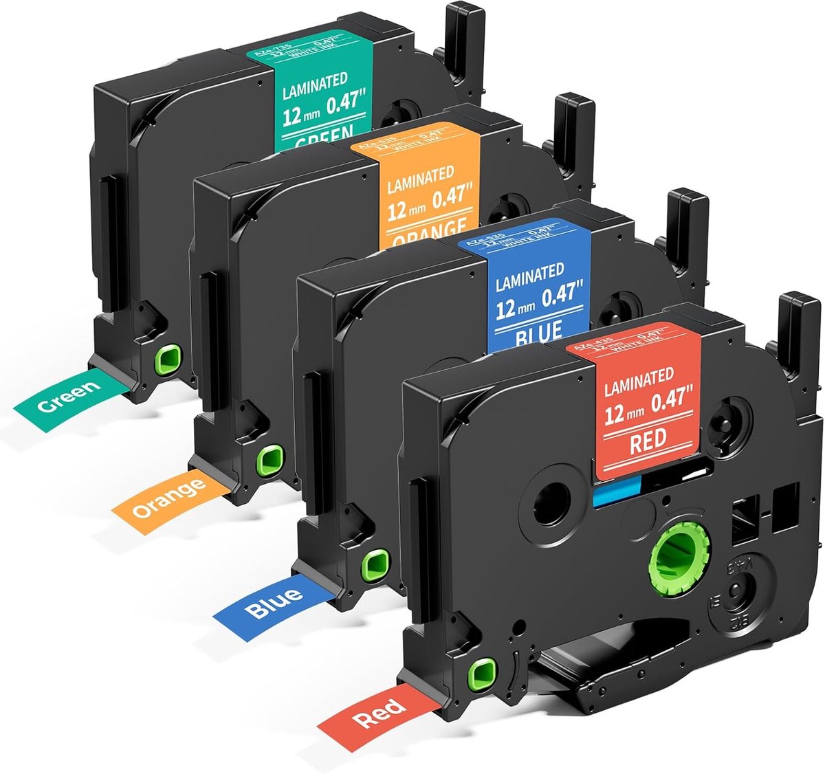 SnelShoppen - 4x TZe 12mm Kleur Compatibel met Brother P-Touch Label Tape | TZe-435 535 635 735 Wit op Gekleurde Gelamineerde 0.47" Tape voor PT-H110