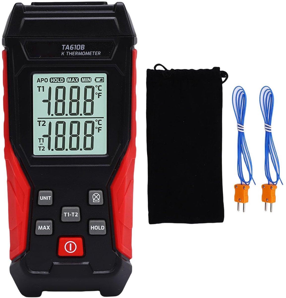 SnelShoppen - Digitale K-type Thermometer - Hoge Precisie Temperatuurmeter met Verlicht LCD - Dual-Channel Ingang - Ideaal voor Industrie, Laboratoriu