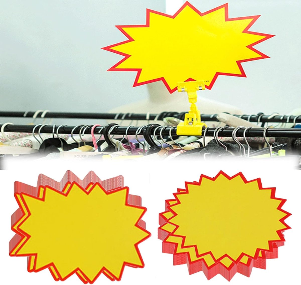 SnelShoppen - 200 Stuks Stervormige Fluorescerende Prijslabels - Lege Prijsstickers voor Promotie, Supermarkten, Bedrijven en Feesten - Geel met Rode