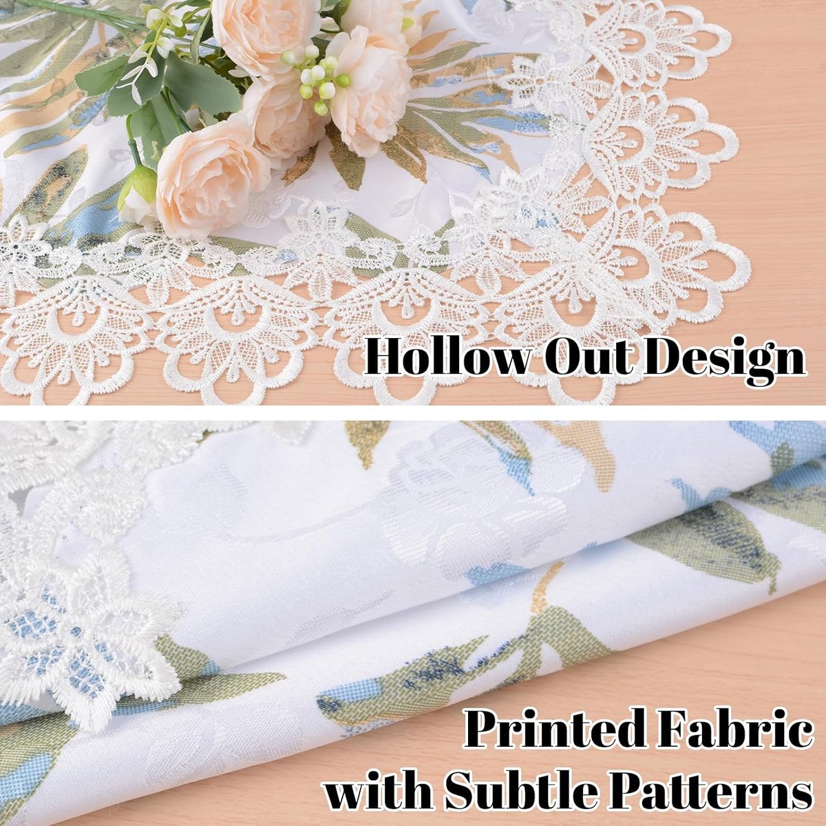 Tafelkleed vierkant 60 cm - geborduurd met plantenpatroon - kantafwerking - perfect voor dinertafels - ShopVlot