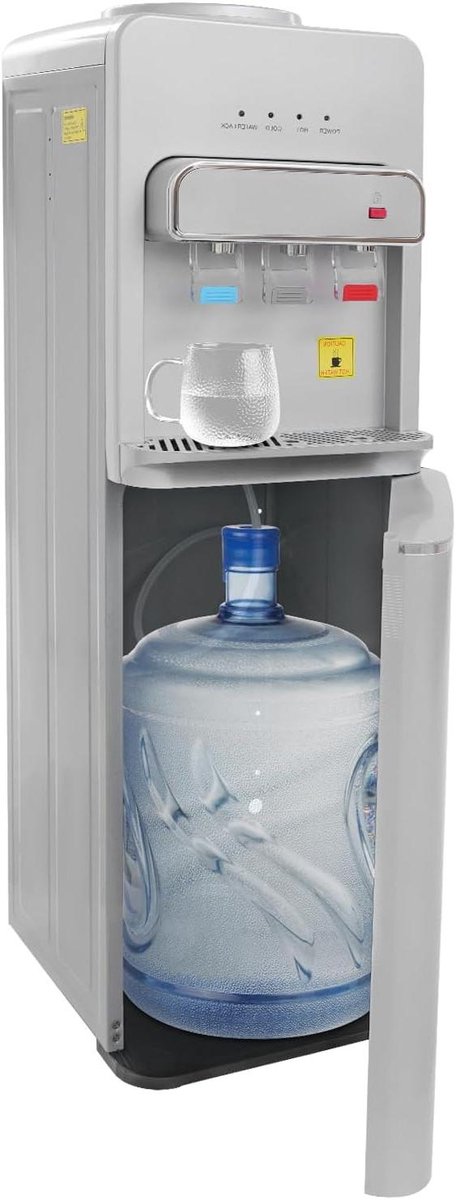 Waterdispenser Staand - Waterkoeler Fles - Drinken Thuis Kantoor - Drie Temperatuur Opties - 32x31x96 cm - Zilver Zwart