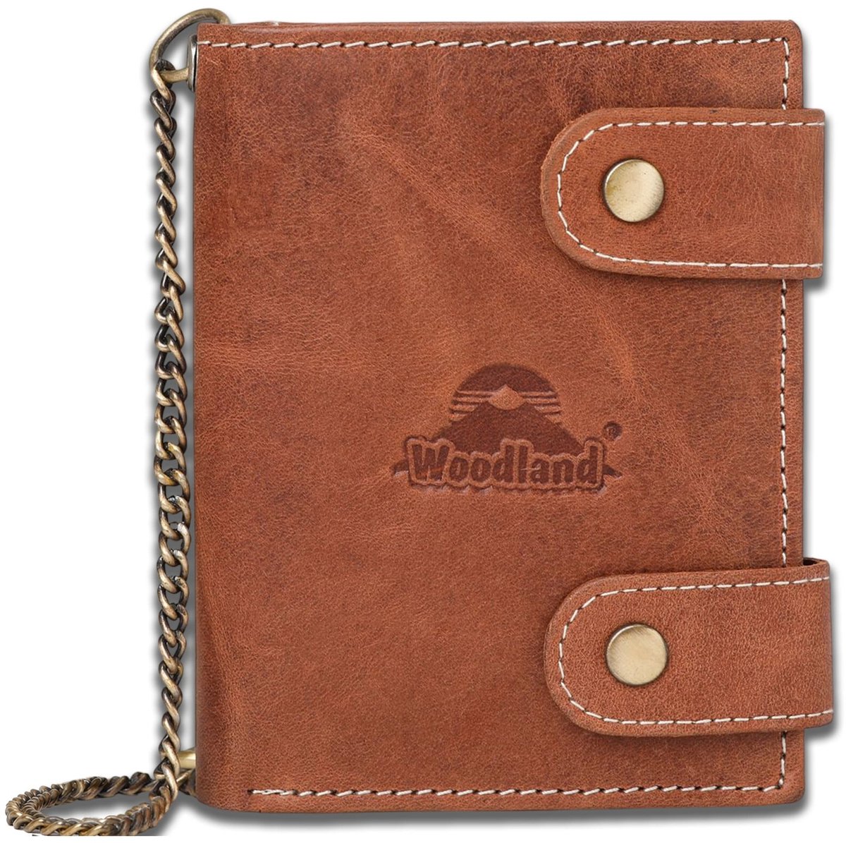 Woodland Leren Biker Portemonnee met Ketting - Echt Leer - Heren & Dames - Cognac