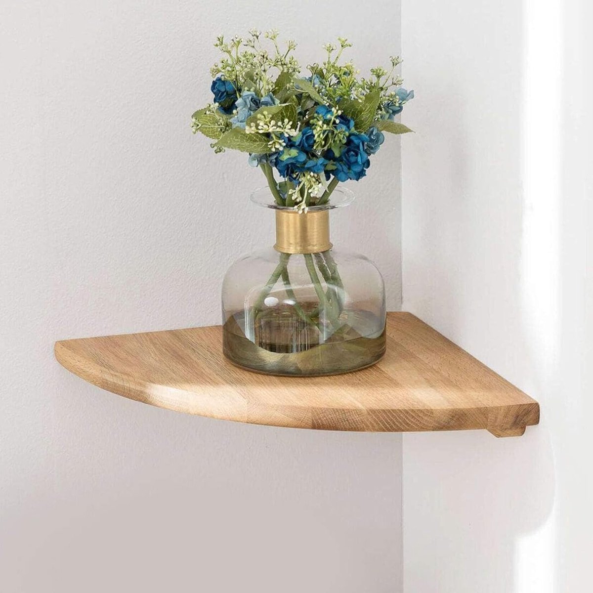 Hoekplank van Massief Eikenhout, Wandmontage, Rond Ontwerp voor Planten, Fotolijsten en Speakers, 7 Inch voor Slaapkamer, Keuken en Woonkamer