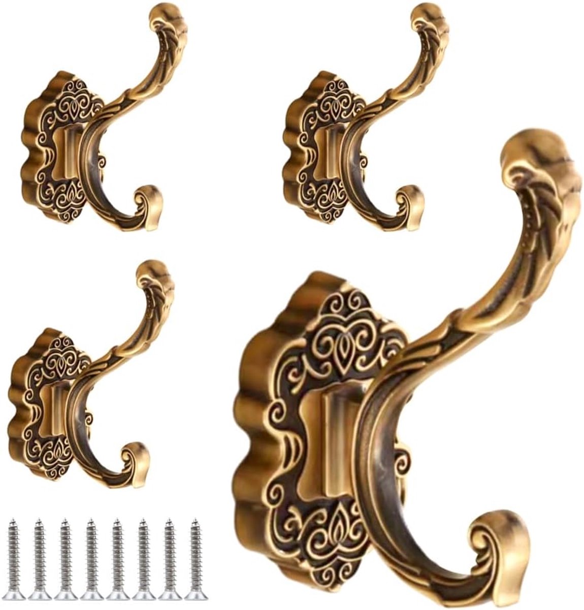 Kledinghaken 4 Stuks - Vintage Muurhaken - Antiek Messing Ontwerp - Voor Handdoeken en Jassen - ShopVlot