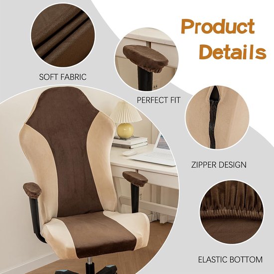 SnelShoppen - Gaming Stoel Bekleding Bruin Hoog Rekbaar Fleece Hoge Rugleuning Speelstoel Modern Decoratieve Hoezen van snelshoppen — afbeelding 2