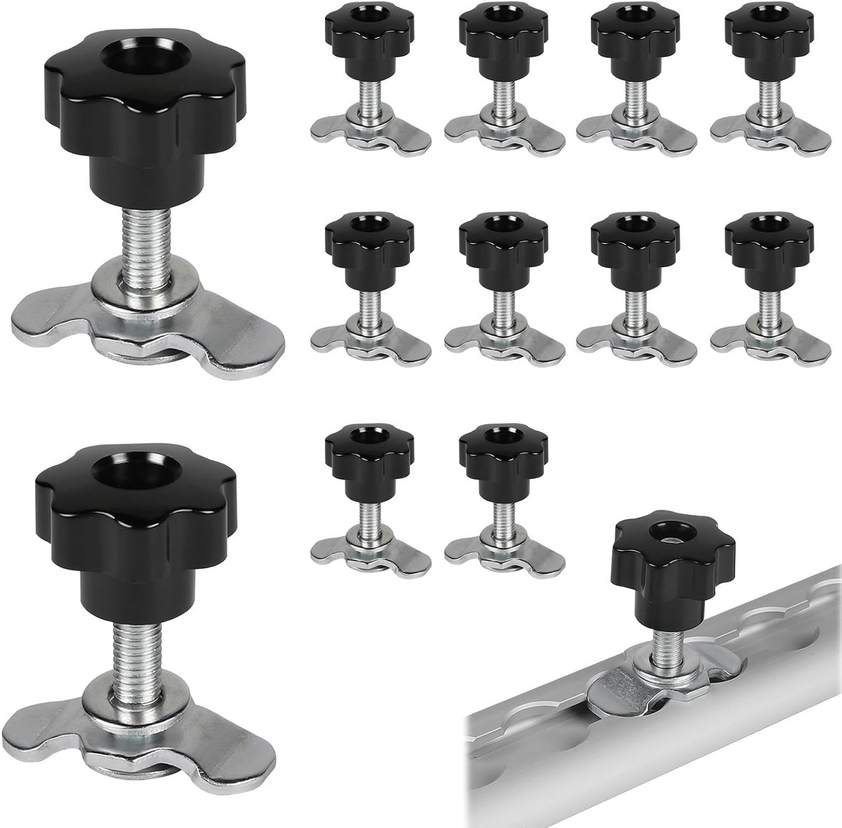 SnelShoppen - Set van 12 schroefverbindingen M8 x 45 - Airline accessoires - Zwart - Sterhandgreep - Eindelementen voor spanrails - 500 daN - Gegalvan