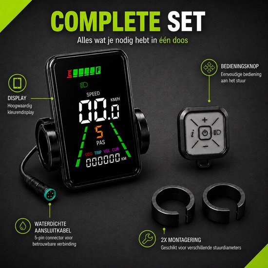 Lynox Velocity Display - Fatbike Scherm - Geschikt voor QMWheel V20 en V20 pro, Ouxi V8 en H9 - Kleurenscherm - UART 2 Protocol - Waterdicht - Inclusief Bedieningsknop - Plug & Play installatie - Niet opvoerbaar — afbeelding 4