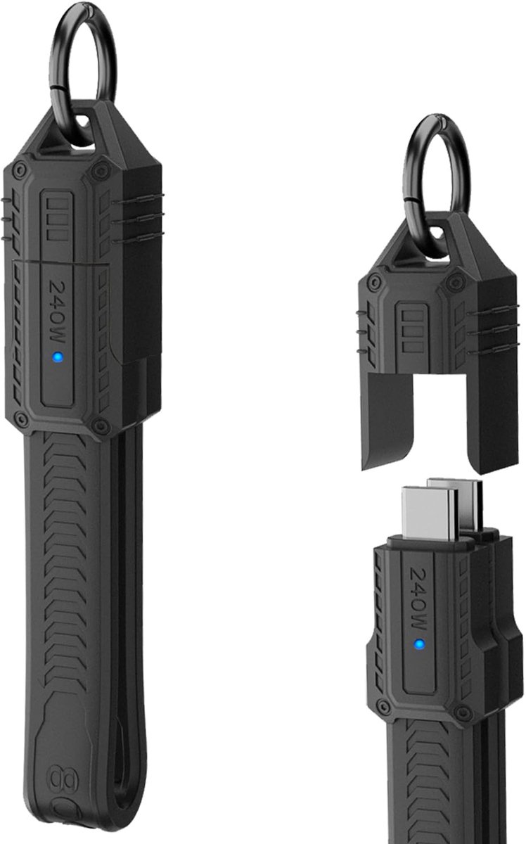 SnelShoppen - USB 4.0 C Korte Data Kabel 13cm - Snellader met Sleutelhanger - 240W PD Fast Charge - 80Gbps - 8K Video - Geschikt voor Smartphone, Tabl