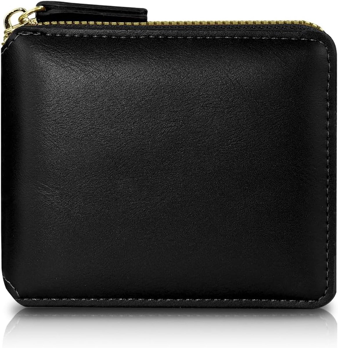 SnelShoppen - Bifold Dames Kleine Portemonnee PU Leer Kaarthouder met Ritssluiting voor Kaarten, Contant Geld, Munten, Zwart, Modern, Compact en Handi